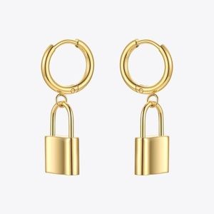 Lock hoop gold earrings
